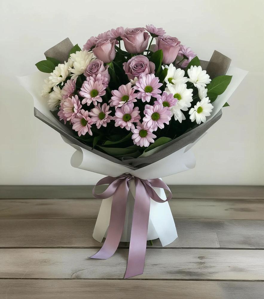Букет цветов из: Хризантемы и Розы в Ртищево