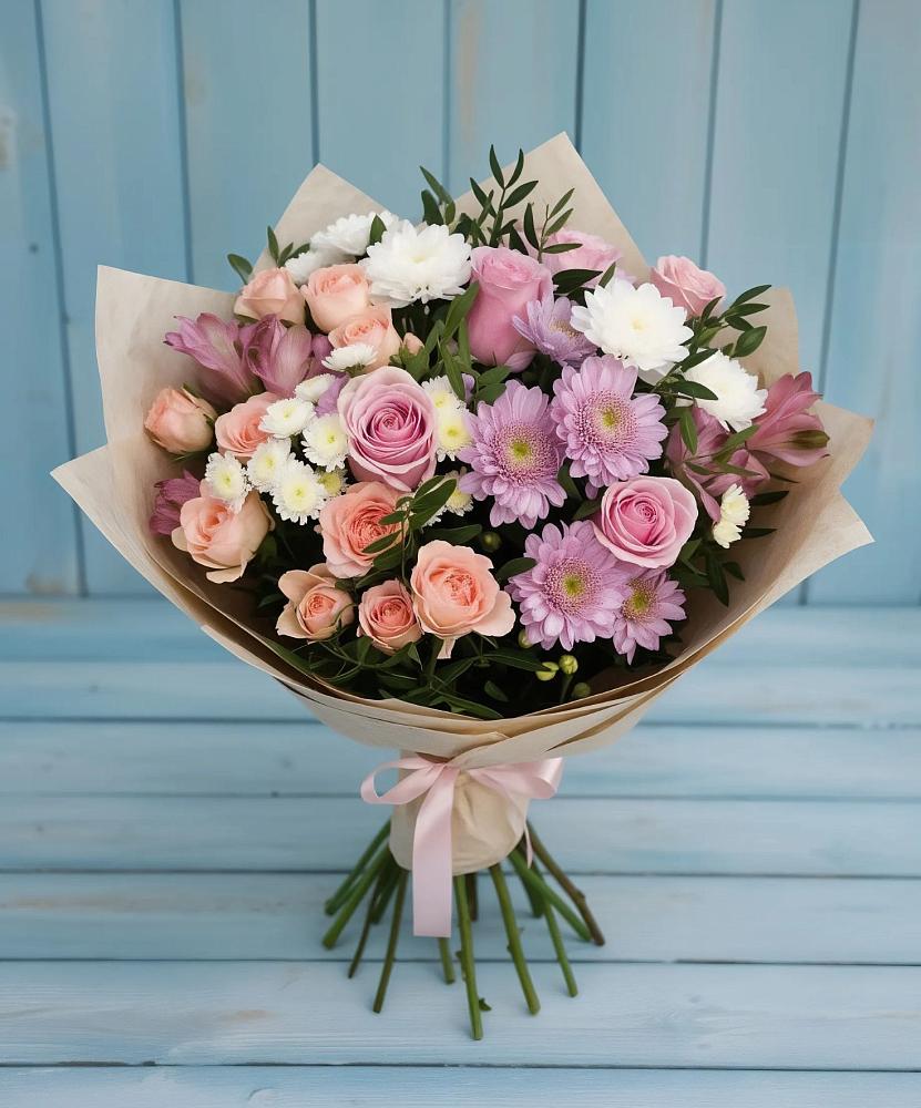 Букет цветов из: Хризантемы, Розы и Альстромерии в Ртищево