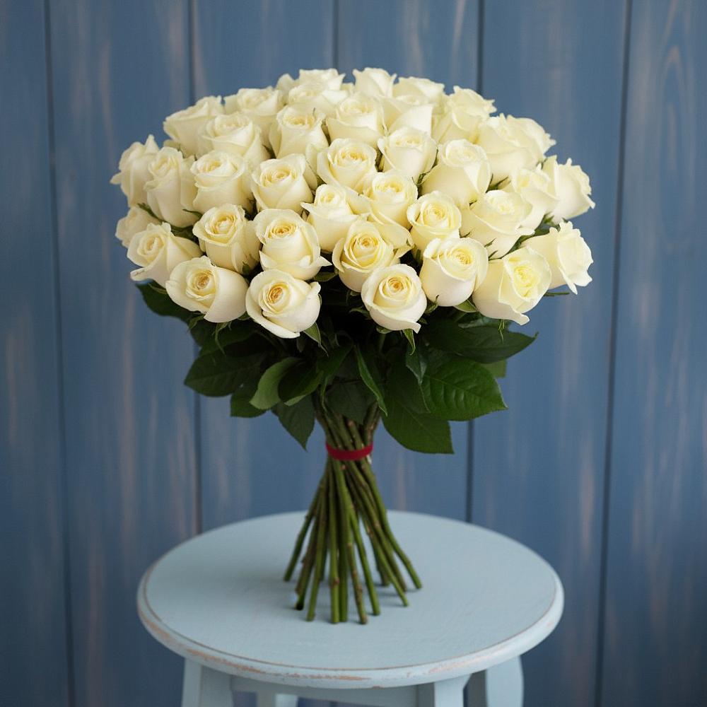 Букет 51 Белая роза Эдлесс Лав в Ртищево
