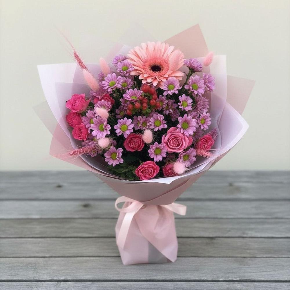 Букет цветов из: Розы, Герберы и Хризантемы в Ртищево