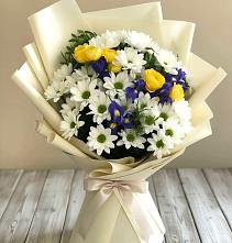 Букет цветов из:  Ирисы, Хризантемы и Розы #REPLACE_PRED# Ртищево