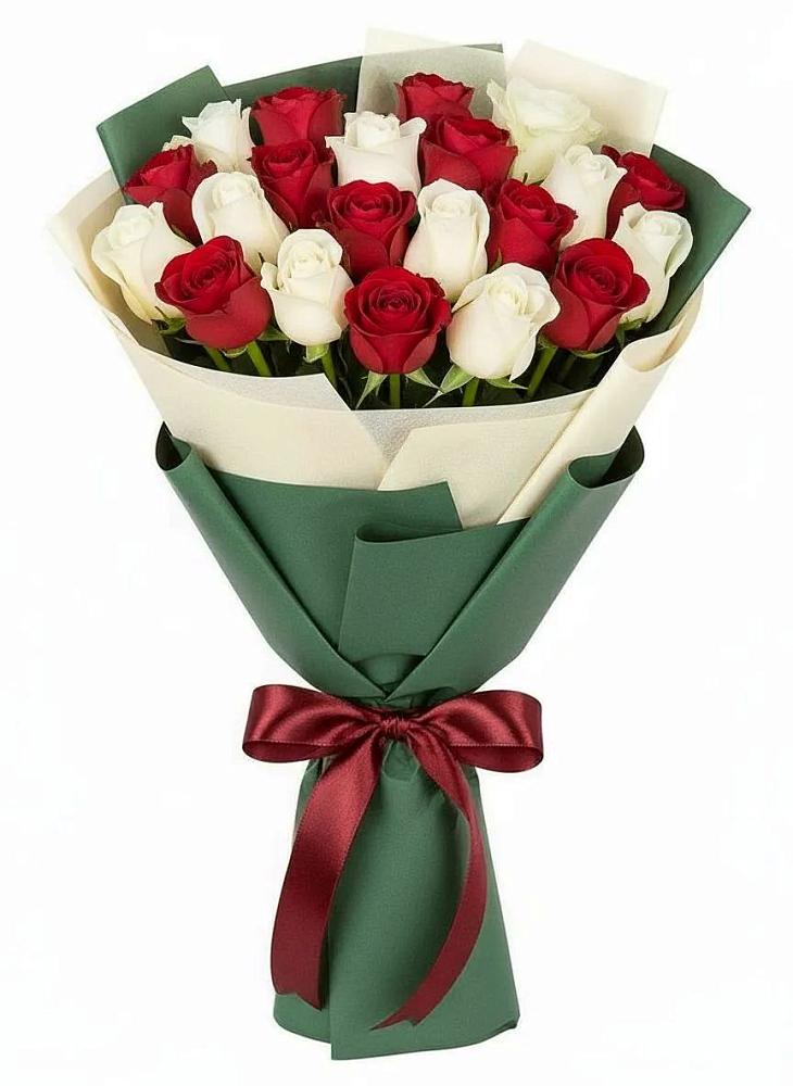 Букет Микс из красных и белых роз в Ртищево